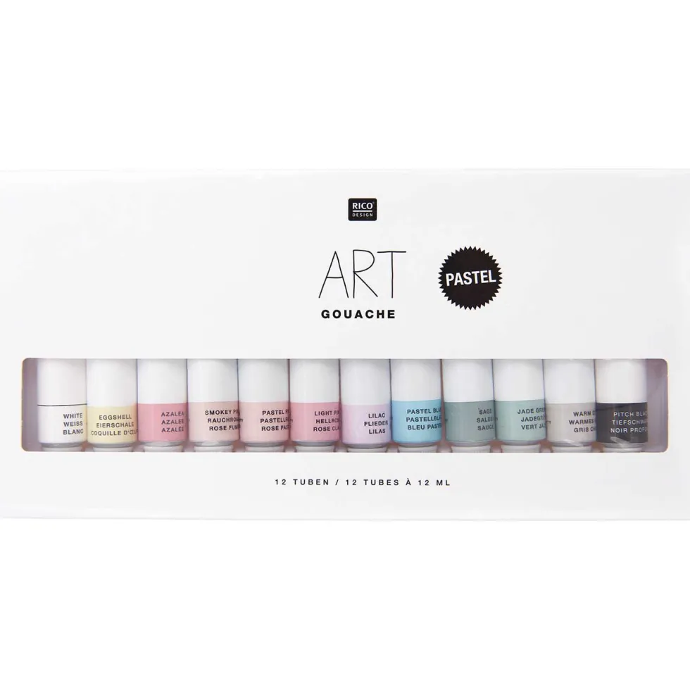 Zestaw farb gwaszy ART - Rico Design - pastelowe, 12 kolorów x 12 ml