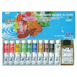 Zestaw farb olejnych Duo Aqua Oil + olej lniany - Holbein - 10 kolorów x 10 ml