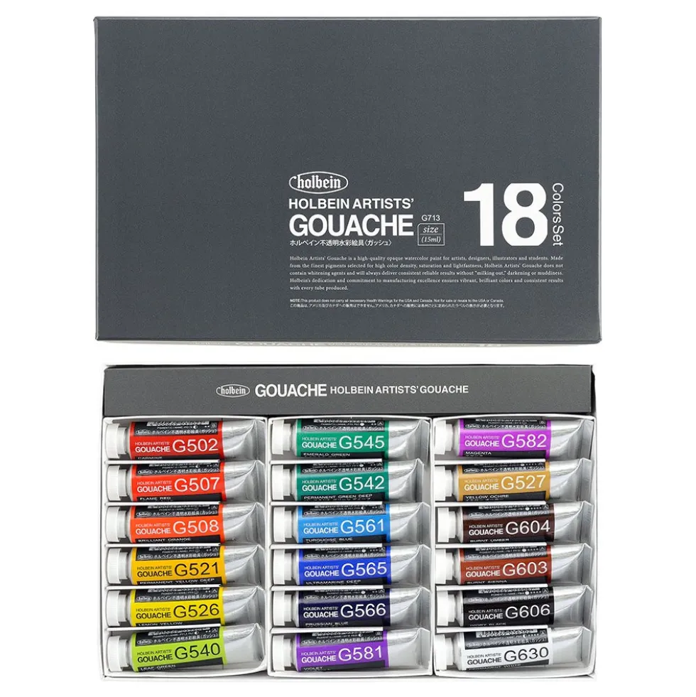 Zestaw gwaszy Artists’ Gouache - Holbein - 18 kolorów x 15 ml