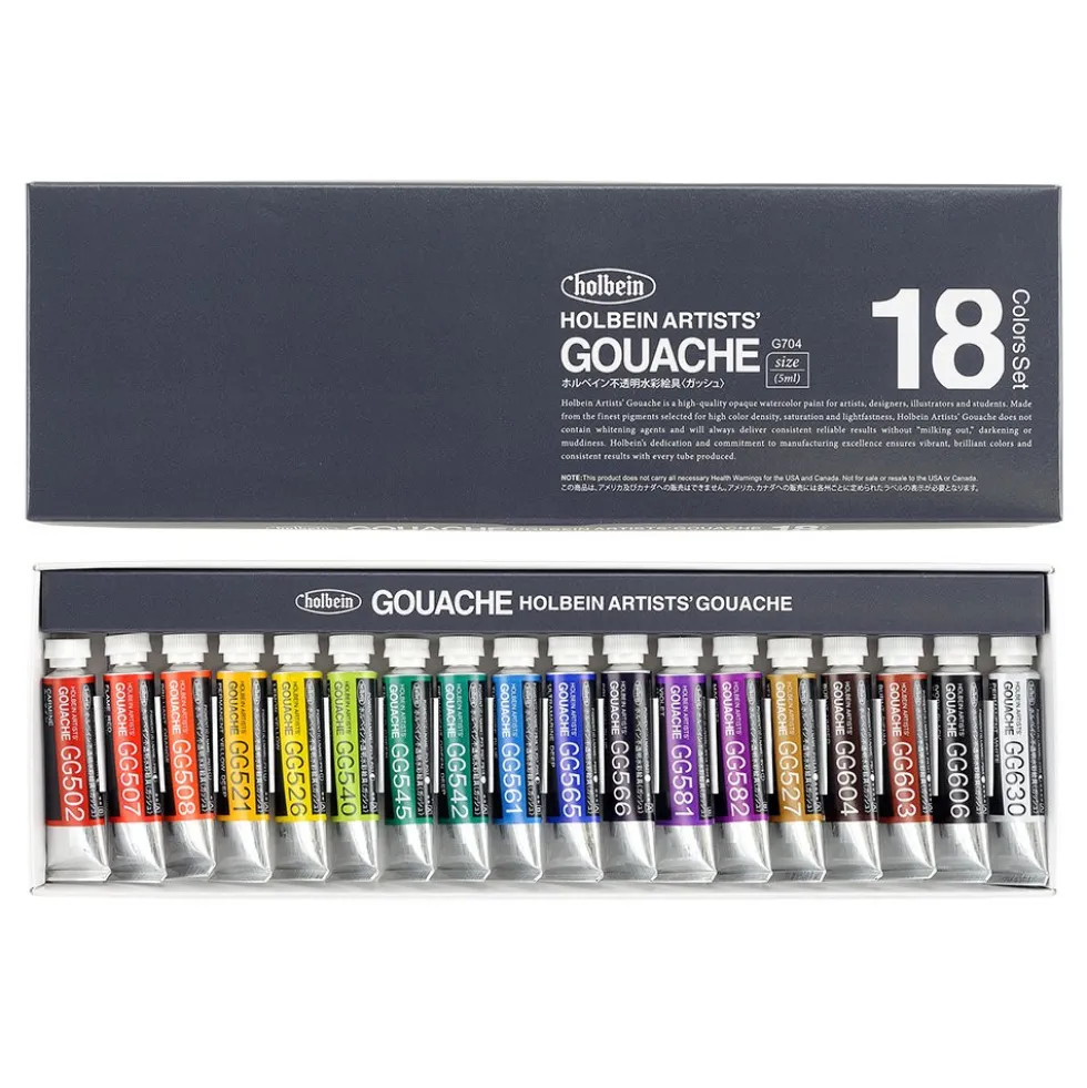 Zestaw gwaszy Artists’ Gouache - Holbein - 18 kolorów x 5 ml
