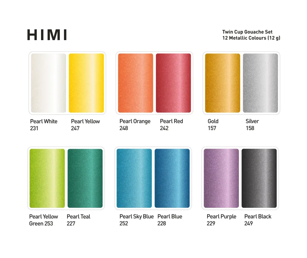 Zestaw gwaszy Twin Cup Metallic - HIMI - 12 szt.