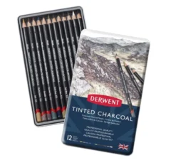 Zestaw kolorowych węgli w kredce Tinted Charcoal - Derwent - 12 szt.