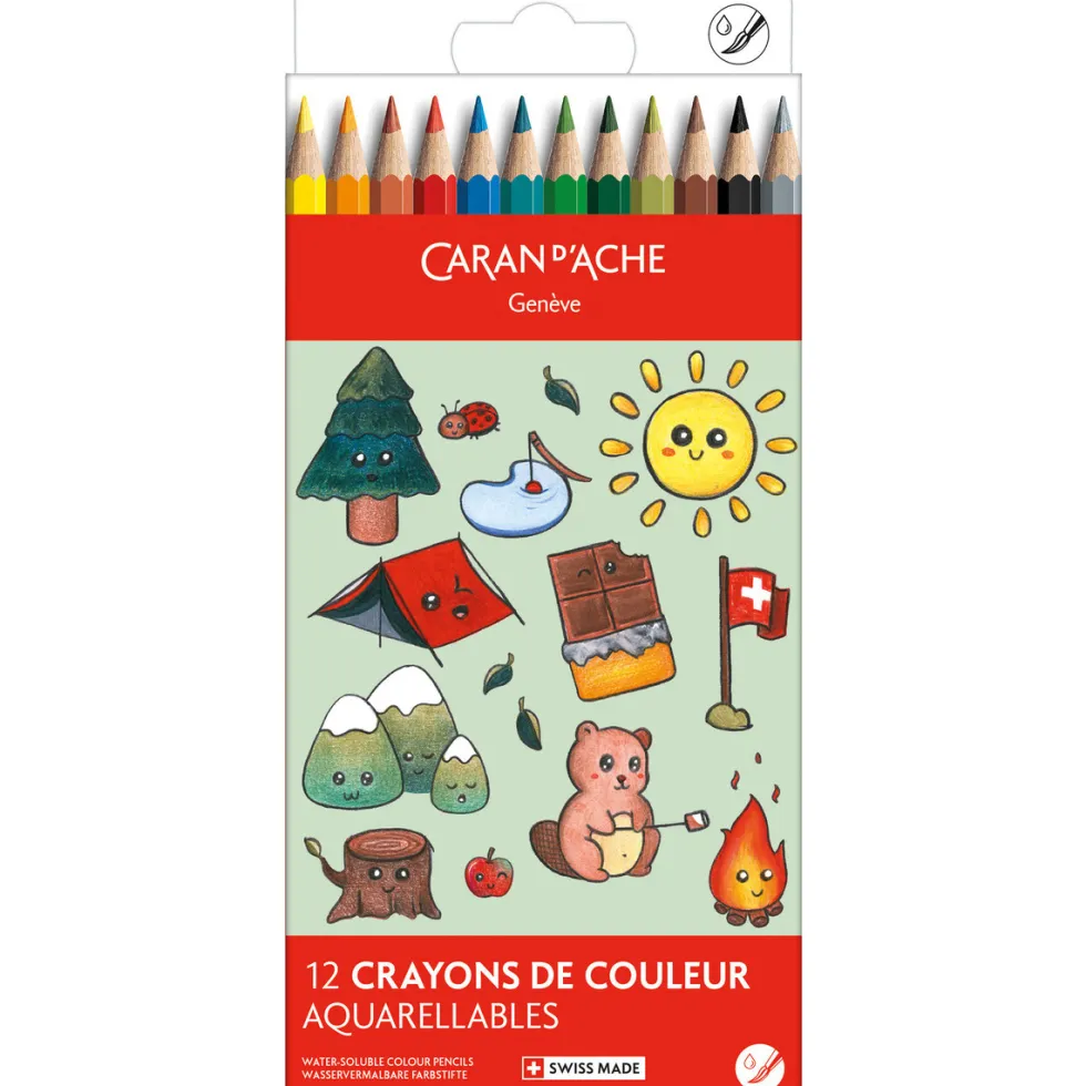 Zestaw kredek akwarelowych Kawaii Mountain - Caran d'Ache - 12 szt.