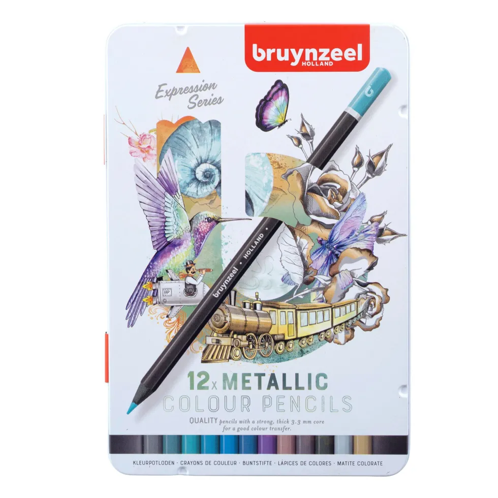 Zestaw kredek Expression w metalowym etui - Bruynzeel - metaliczne kolory, 12 szt.