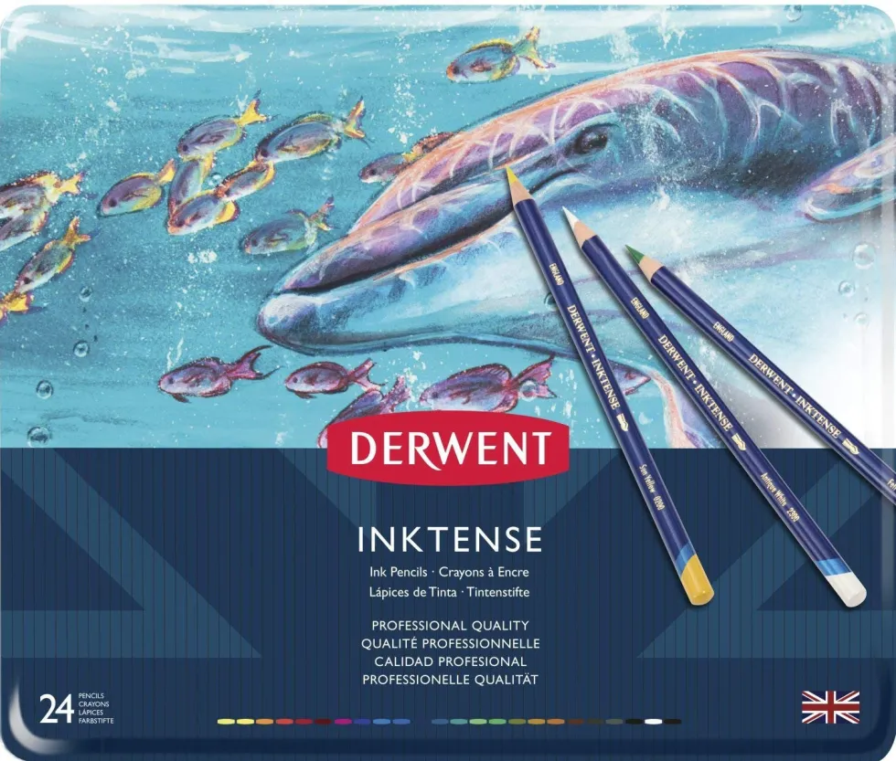 Zestaw kredek Inktense w metalowej kasecie - Derwent - 24 kolory