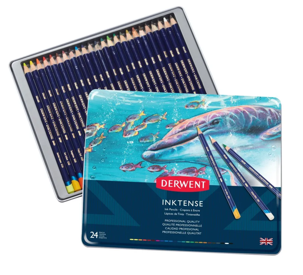 Zestaw kredek Inktense w metalowej kasecie - Derwent - 24 kolory