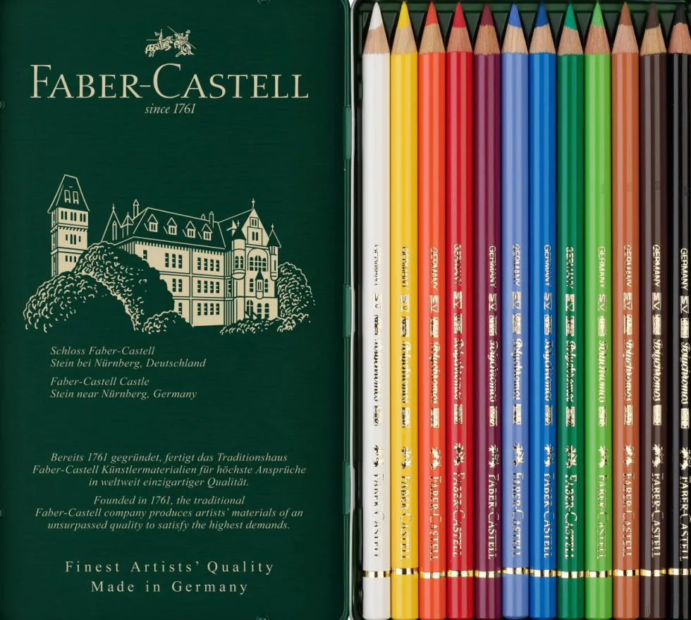 Zestaw kredek Polychromos w kasecie metalowej - Faber-Castell - 12 kolorów