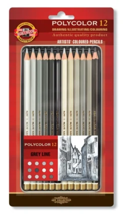 Zestaw kredek Polycolor - Koh-I-Noor - odcienie szarości, 12 szt.