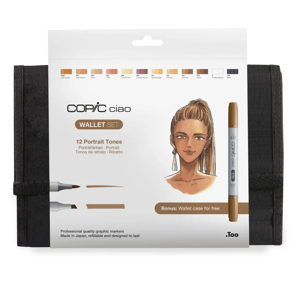 Zestaw markerów dwustronnych Copic Ciao Portrait Tones w etui - 12 szt.