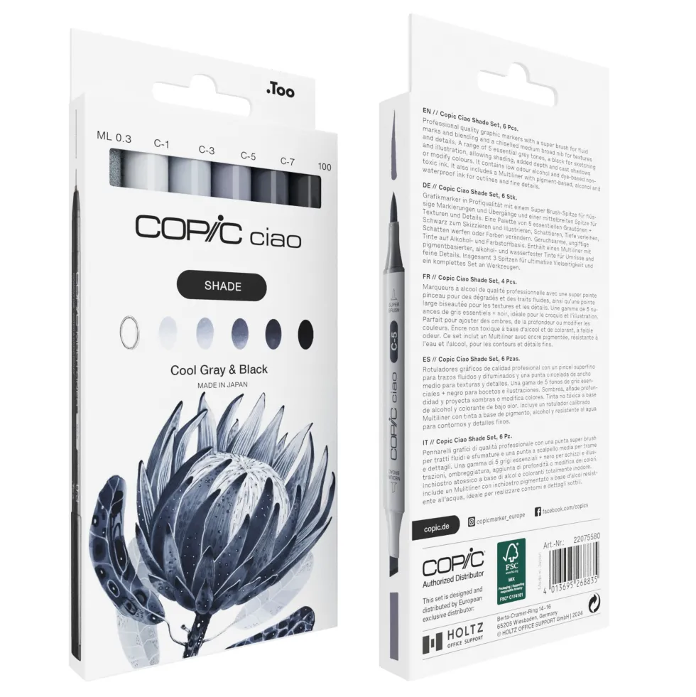 Zestaw markerów dwustronnych Copic Ciao Shade - Cool Gray & Black 6 szt.