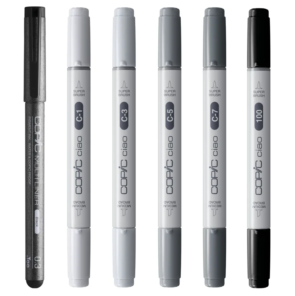 Zestaw markerów dwustronnych Copic Ciao Shade - Cool Gray & Black 6 szt.