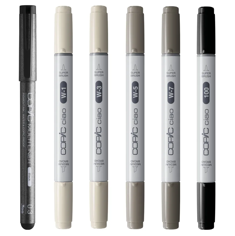 Zestaw markerów dwustronnych Copic Ciao Shade - Warm Gray & Black 6 szt.