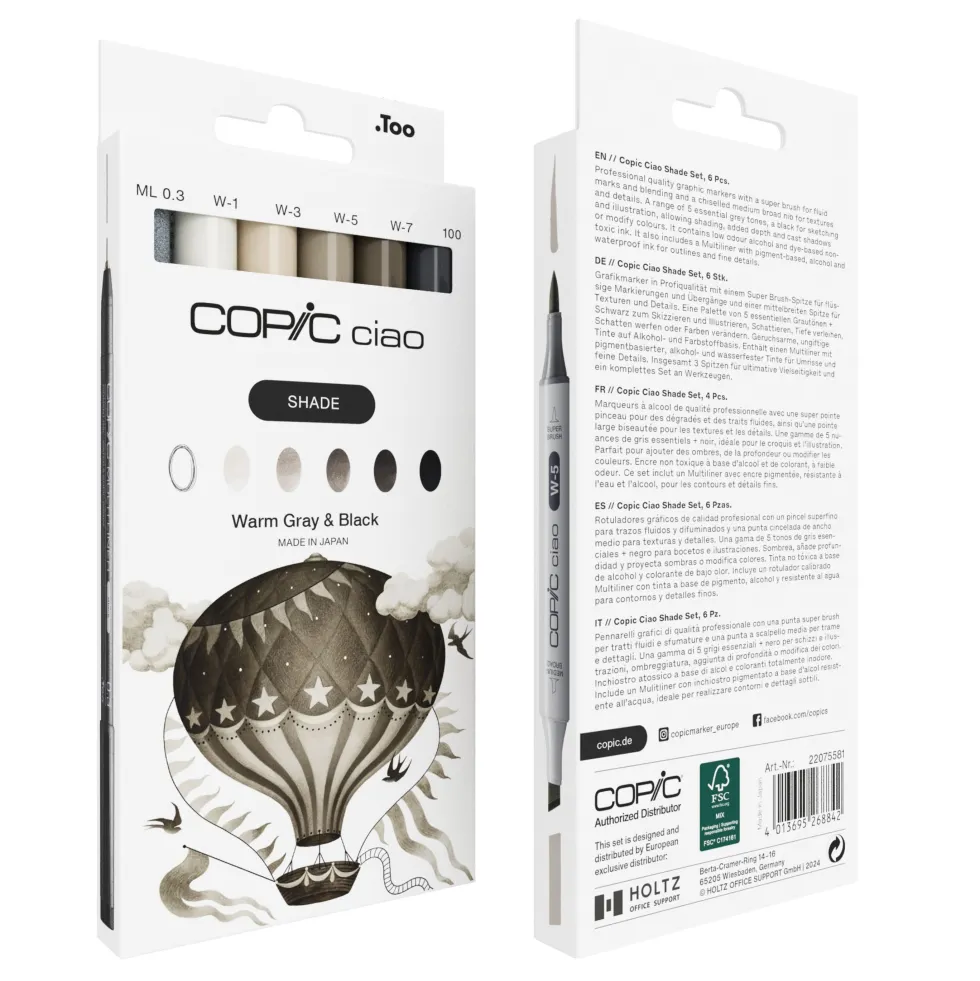 Zestaw markerów dwustronnych Copic Ciao Shade - Warm Gray & Black 6 szt.