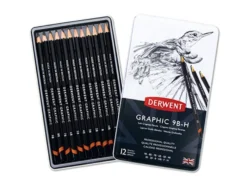 Zestaw ołówków technicznych Graphic w metalowym etui - Derwent - soft, 12 szt.