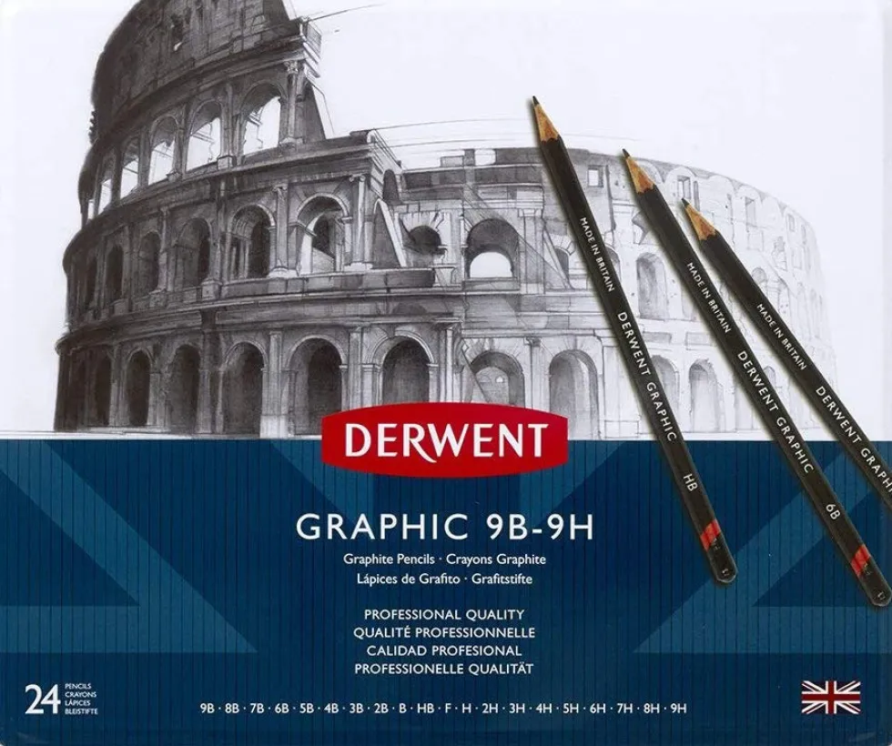 Zestaw ołówków technicznych Graphic w metalowym etui - Derwent - 24 szt.