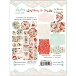 Zestaw papierowych tagów i kopert - Mintay - Merry & Joy, 27 szt.