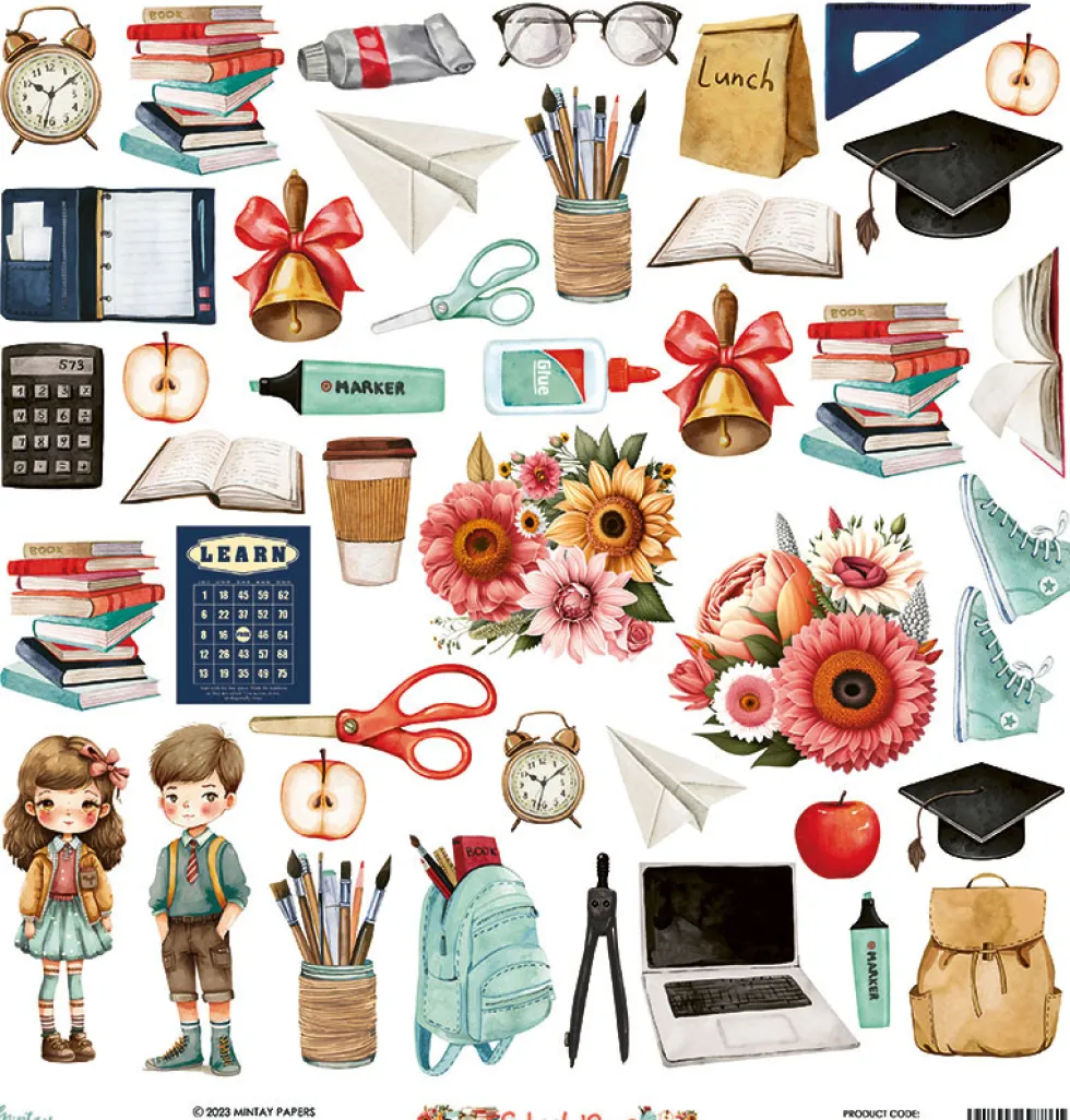 Zestaw papierów do scrapbookingu 15,2 x 15,2 cm - Mintay - School Days