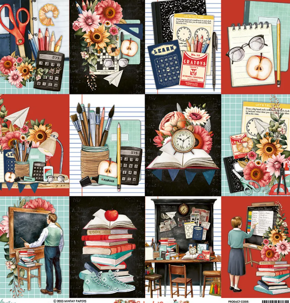 Zestaw papierów do scrapbookingu 15,2 x 15,2 cm - Mintay - School Days
