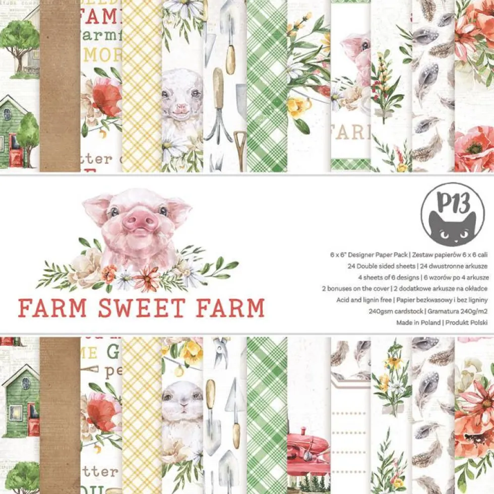 Zestaw papierów do scrapbookingu 15,3 x 15,3 cm - Piątek Trzynastego - Farm Sweet Farm
