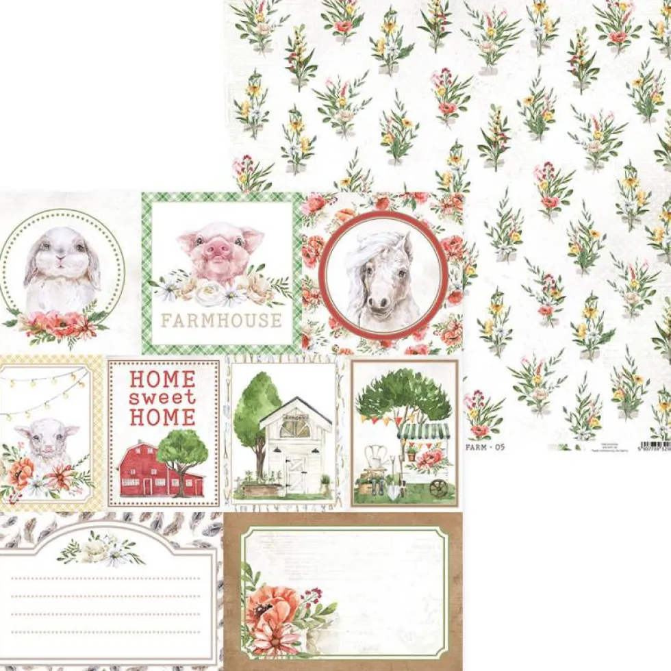Zestaw papierów do scrapbookingu 15,3 x 15,3 cm - Piątek Trzynastego - Farm Sweet Farm