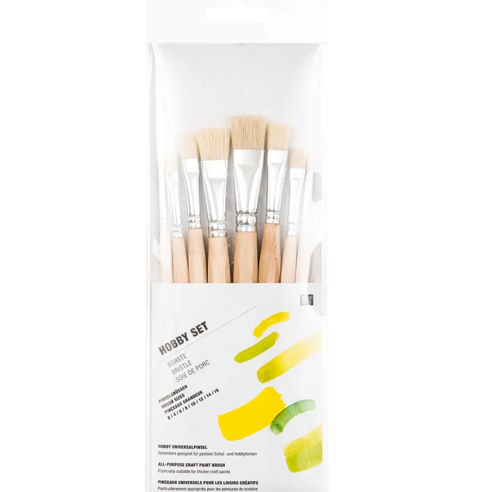 Zestaw płaskich naturalnych pędzli Hobby Set - Rico Design - 8 szt.