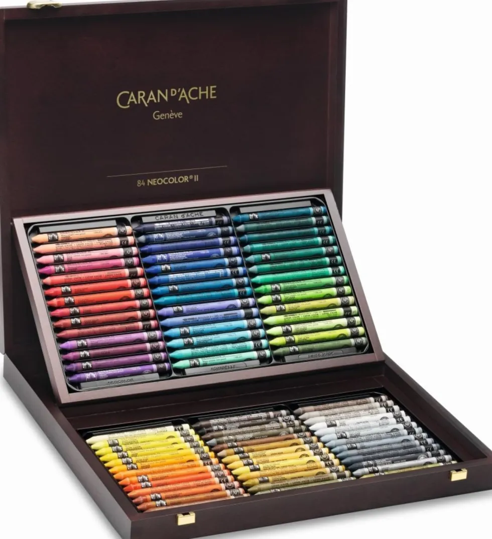 Zestaw pasteli akwarelowych Neocolor II w drewnianej walizce - Caran d'Ache - 84 szt.