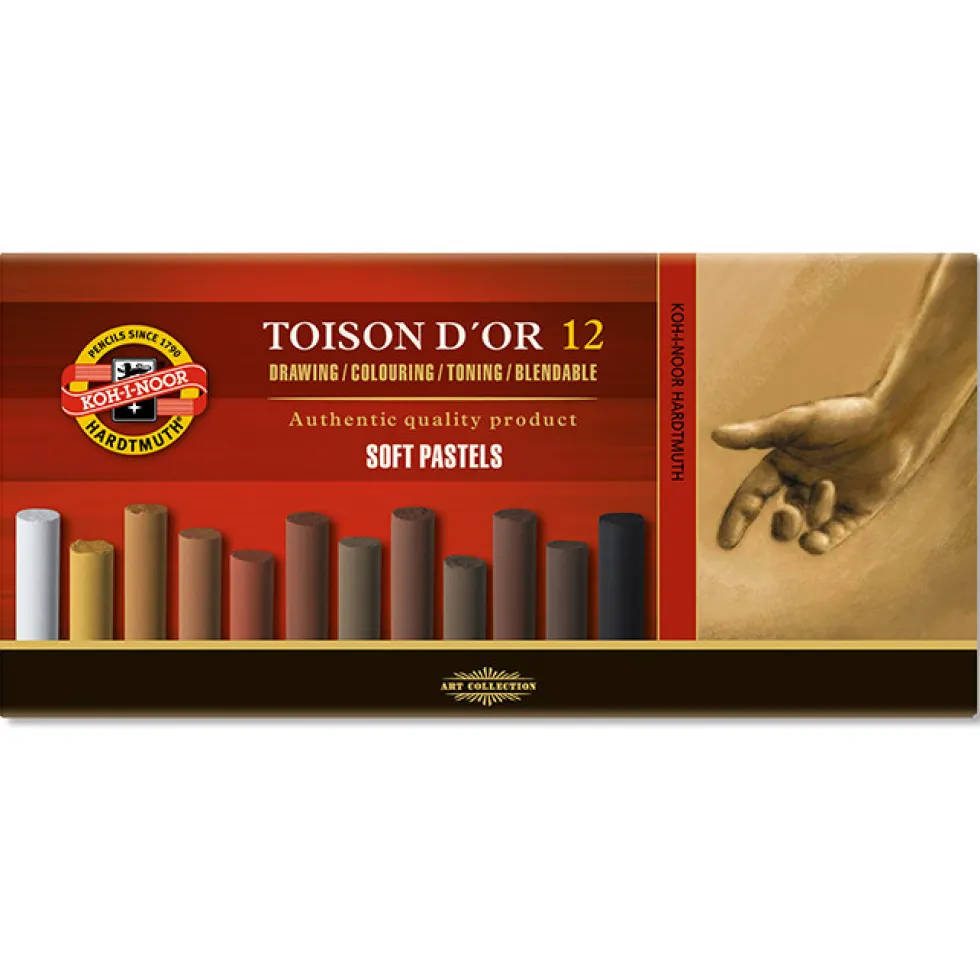 Zestaw pasteli suchych Toison D'or - Koh-I-Noor - odcienie brązu, 12 kolorów