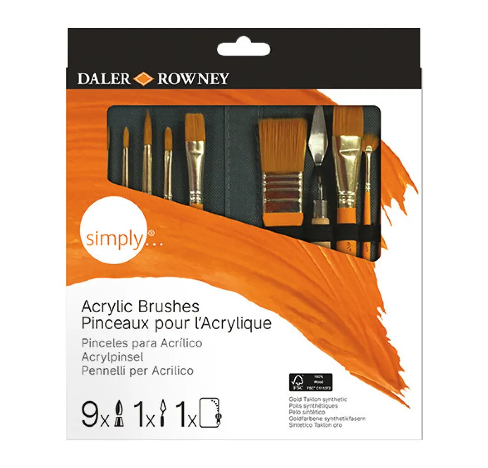Zestaw pędzli i akcesoriów Acrylic Gold Taklon - Daler Rowney - 10 szt.