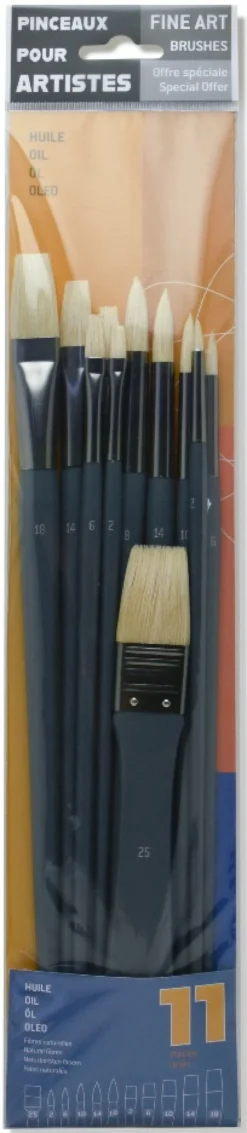 Zestaw pędzli naturalnych szczecinowych Oil - Raphael - 11 szt.