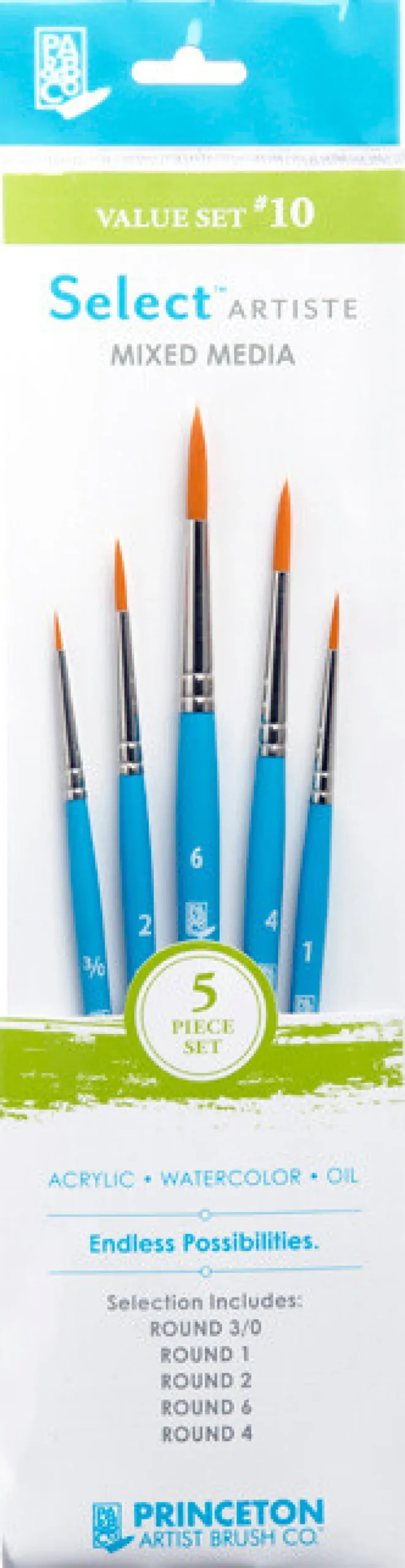 Zestaw pędzli syntetycznych Select Artiste, Value Set 10 - Princeton - 5 szt.