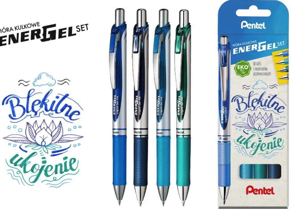 Zestaw piór kulkowych EnerGel - Pentel - Błękitne Ukojenie, 0,7 mm, 4 szt.