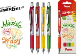 Zestaw piór kulkowych EnerGel - Pentel - Mięsiste Cytrusy, 0,7 mm, 4 szt.
