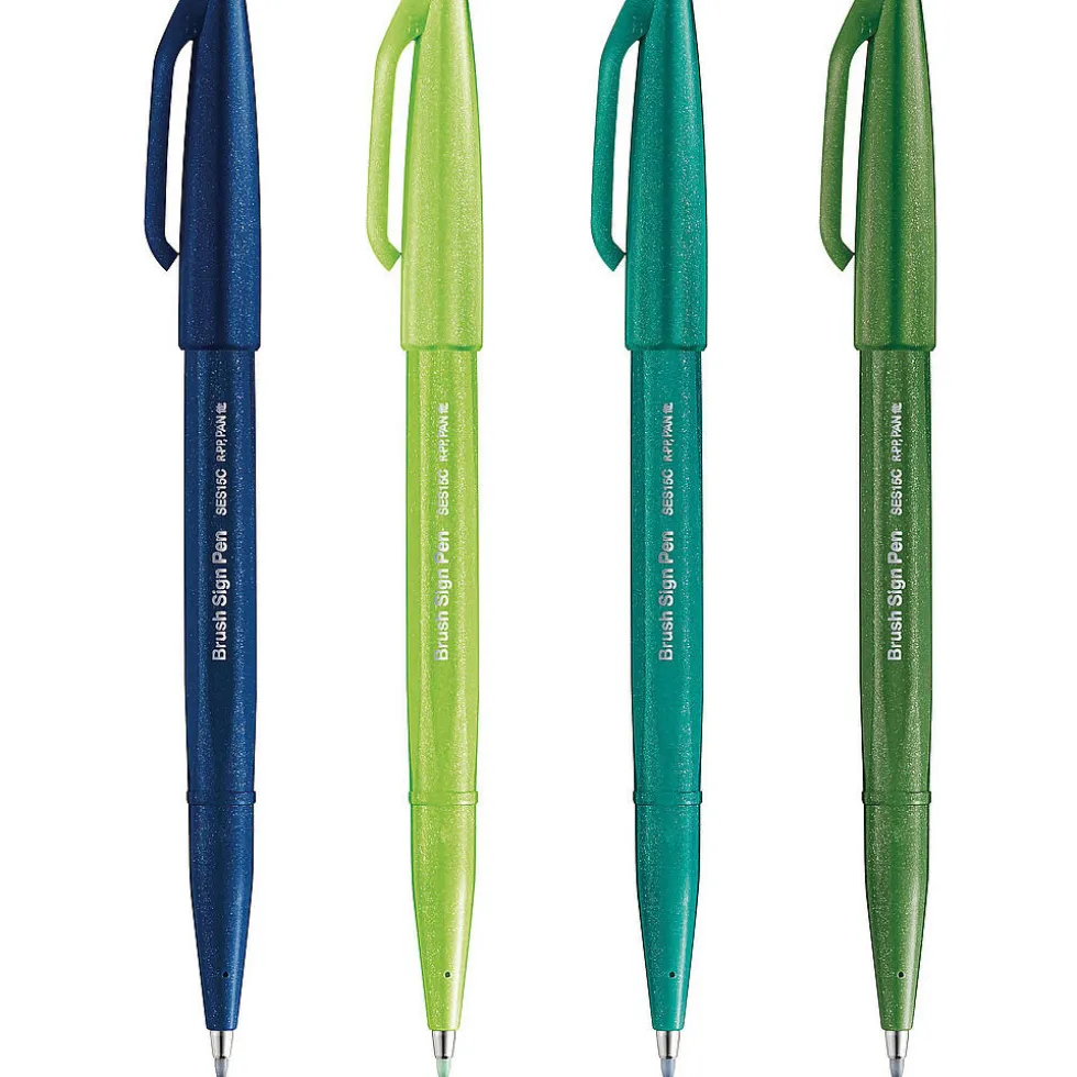 Zestaw pisaków artystycznych Brush Sign Pen - Pentel - Zielone jagody, 4 szt.