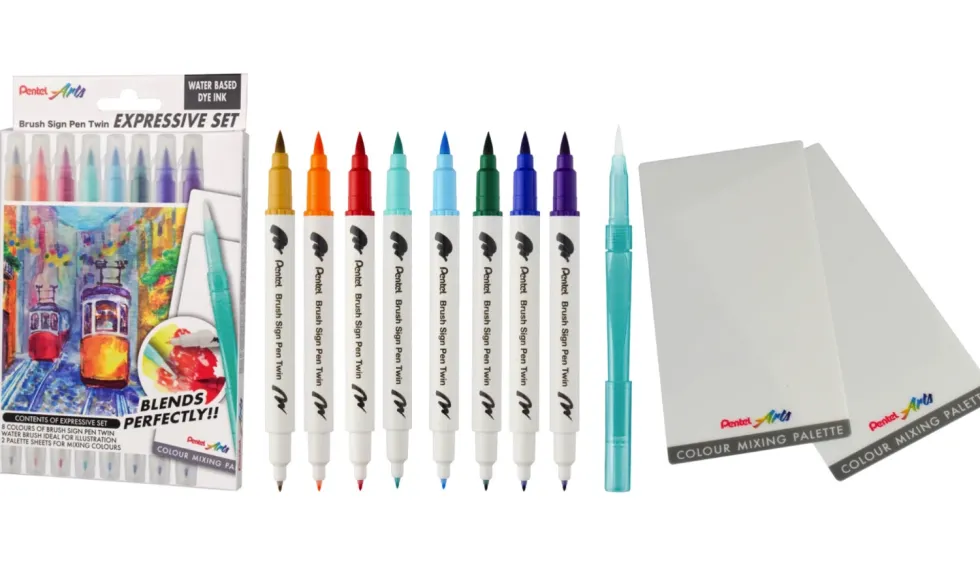 Zestaw pisaków Brush Sign Pen Twin Landscape - Pentel - 8 szt.