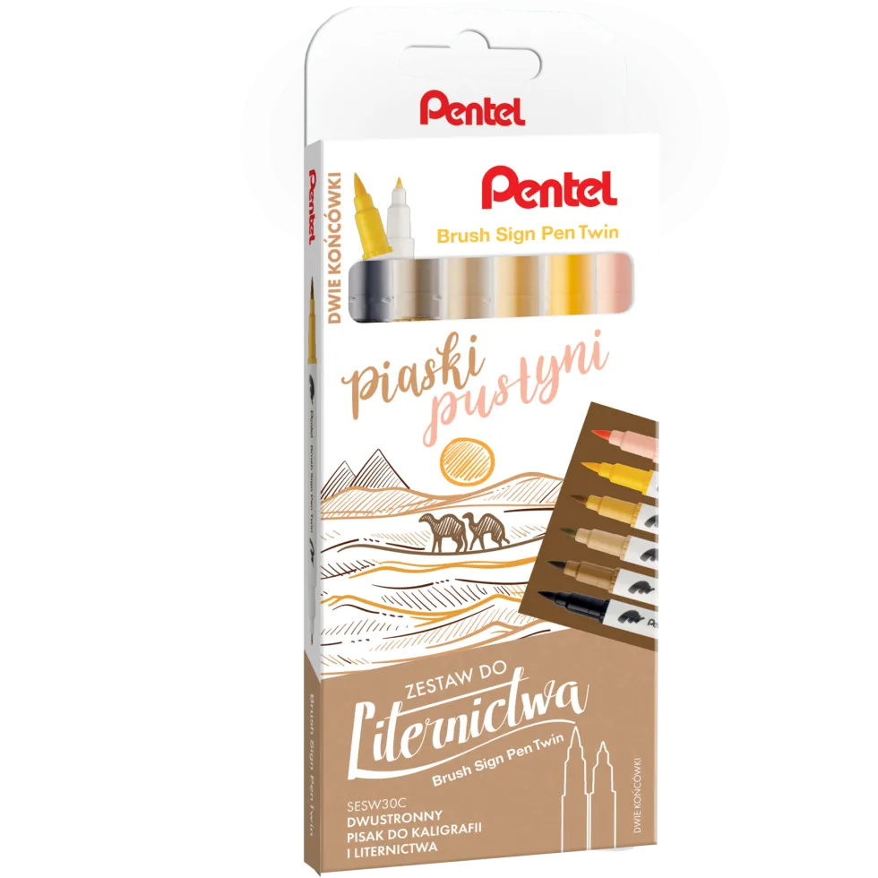 Zestaw pisaków Brush Sign Pen Twin - Pentel - Piaski Pustyni, 6 szt.