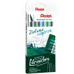 Zestaw pisaków Brush Sign Pen Twin - Pentel - Zielone Wzgórza, 6 szt.