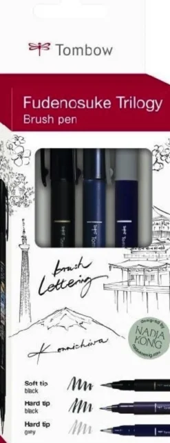 Zestaw pisaków do kaligrafii Fudenosuke Brush Pen, Trilogy - Tombow - 3 szt.
