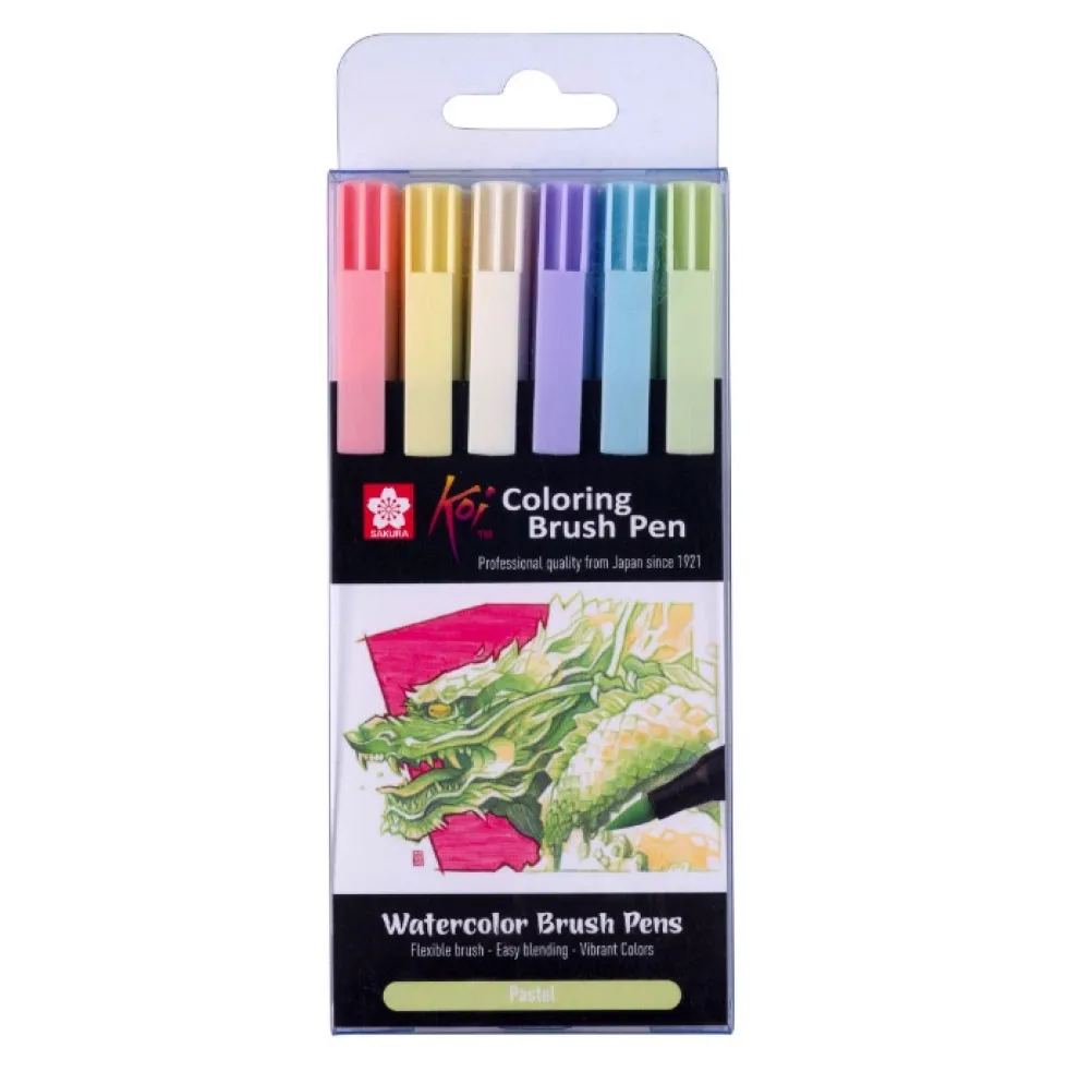 Zestaw pisaków pędzelkowych Koi Coloring Brush Pen Pastel - Sakura - 6 kolorów