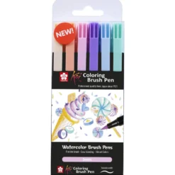 Zestaw pisaków pędzelkowych Koi Coloring Brush Pen - Sakura - Sweets, 6 szt.