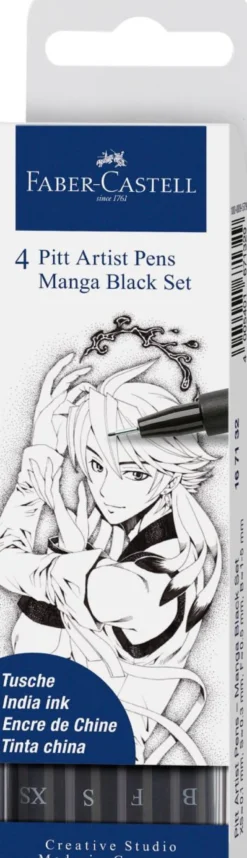 Zestaw pisaków Pitt Artist Pen - Faber-Castell - Manga Black, 4 szt.