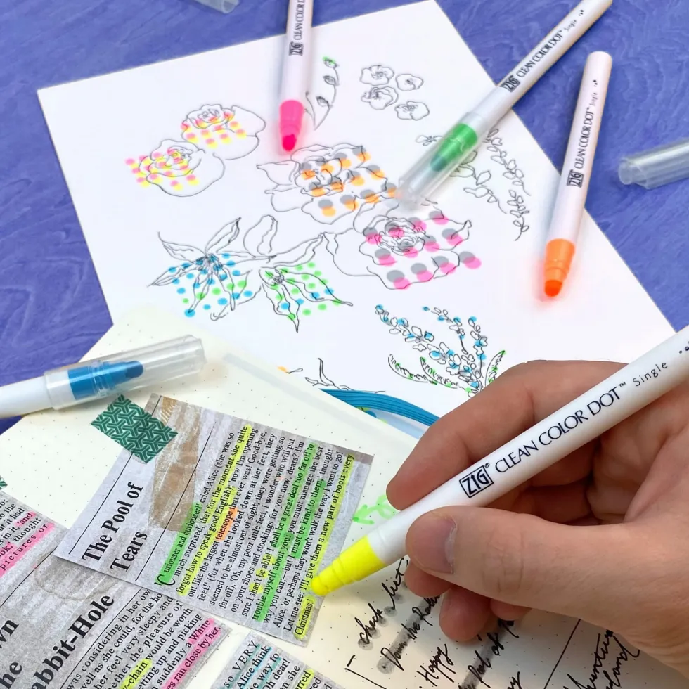 Zestaw pisaków Zig Clean Color Dot - Kuretake - Highlight, 6 kolorów