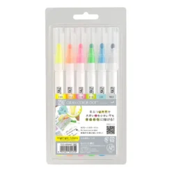 Zestaw pisaków Zig Clean Color Dot - Kuretake - Highlight, 6 kolorów