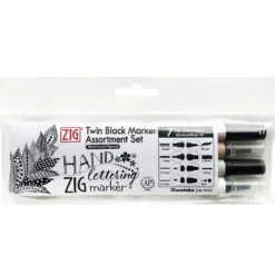 Zestaw pisaków Zig Twin Black Marker - Kuretake - 4 szt.