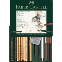 Zestaw rysunkowy Pitt Monochrome w kasecie metalowej - Faber-Castell - 21 szt.