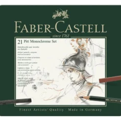 Zestaw rysunkowy Pitt Monochrome w kasecie metalowej - Faber-Castell - 21 szt.