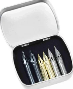 Zestaw stalówek Writing w metalowym etui - Brause - 6 szt.