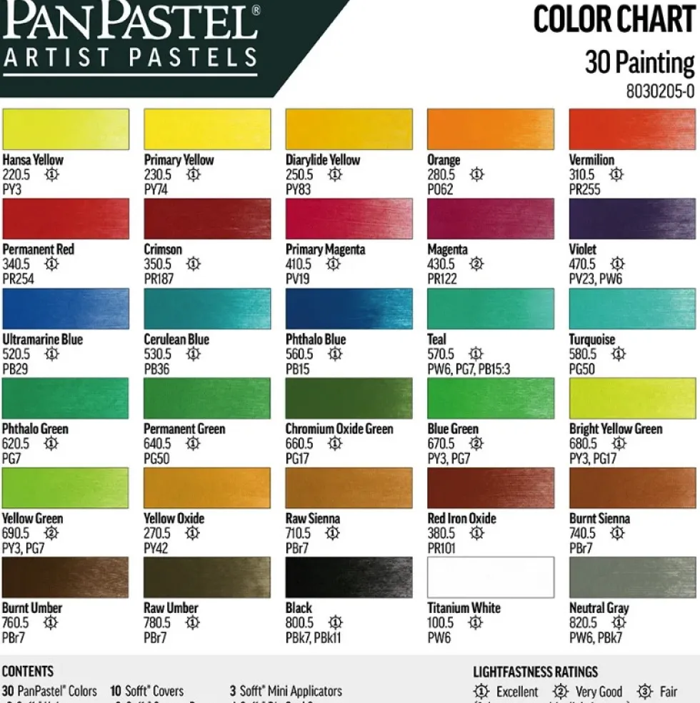 Zestaw suchych pasteli PanPastel Pure Colors - 30 kolorów