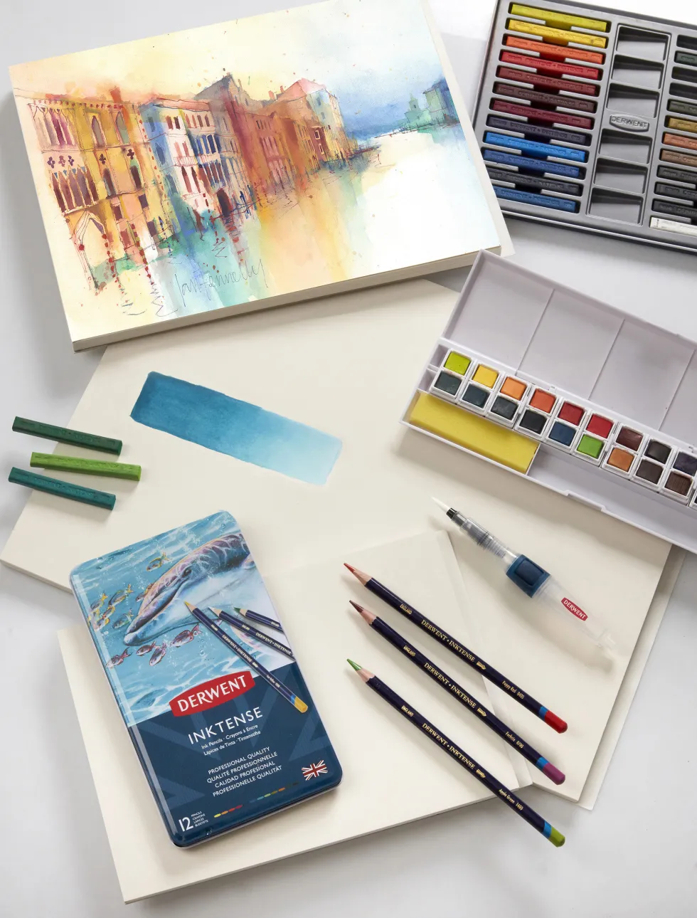 Zestaw sztyftów akwarelowych Inktense Blocks - Derwent - 12 kolorów