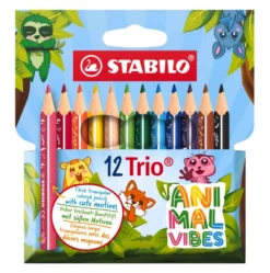 Zestaw trójkątnych grubych kredek Trio Animal Vibes - Stabilo - 12 szt.