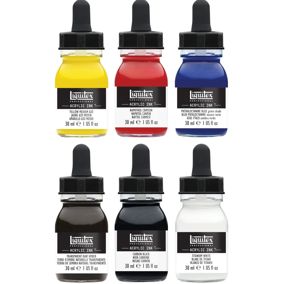 Zestaw tuszów akrylowych Essentials - Liquitex - 6 kolorów x 30 ml